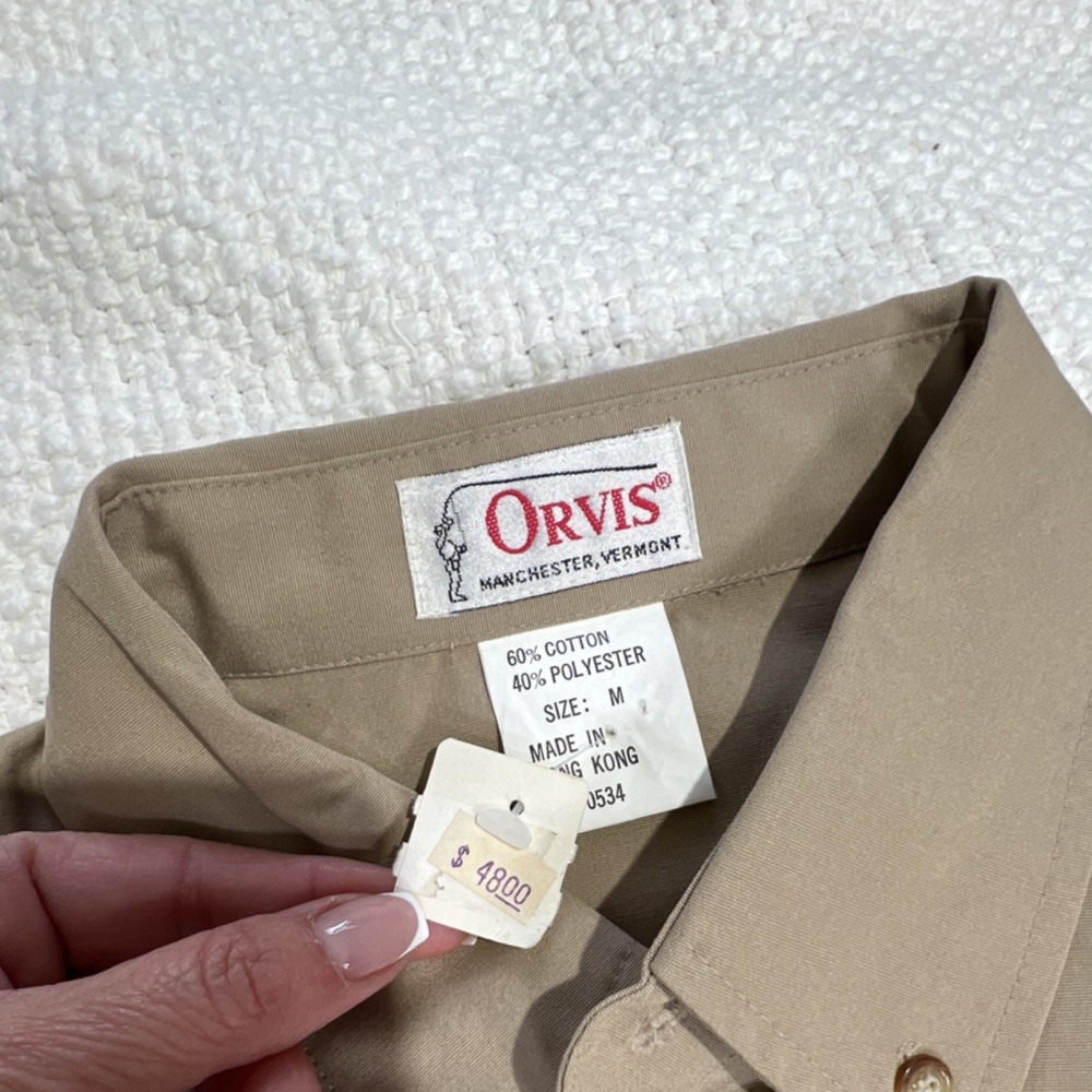 Vintage 70s 80s Orvis Men's Beige Button-Down Shirt M Long Sleeve - Picture 4 of 9